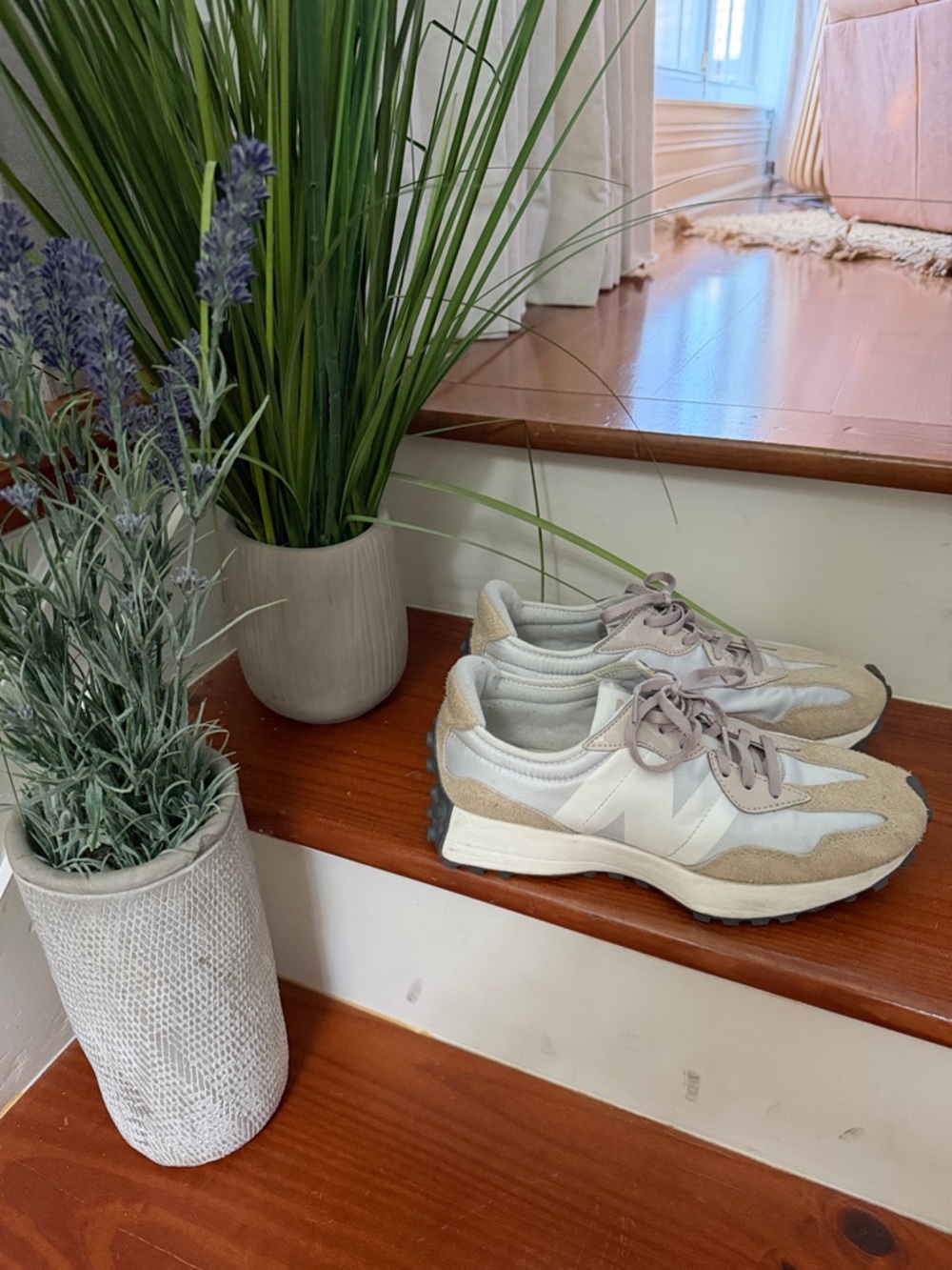 New Balance Women's Beige Taupe and White Athletic Sneakers